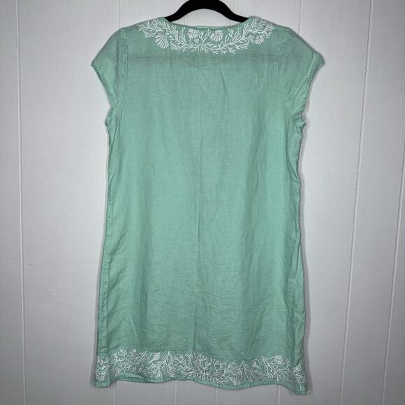 HIHO Tortola BVI Women’s 100% Linen Embroidered Tunic Top Beachy Teal Size Small - Picture 2 of 5